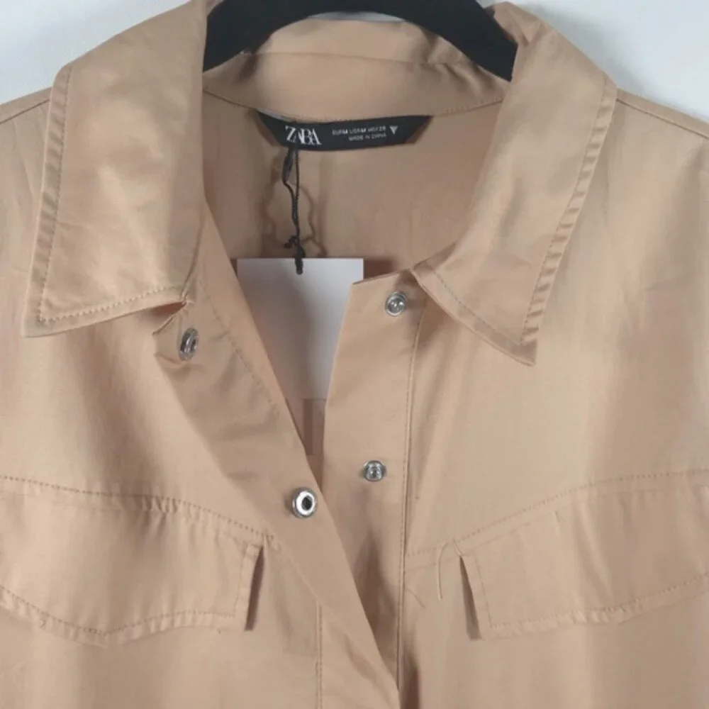 NWT ZARA Shirt-Style CARGO Full Length Oversized Jumpsuit COTTON 7901/216 Sz M&L